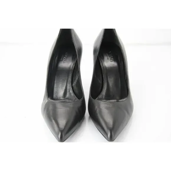 Gucci Black Leather Brooke Pointy Toe Heel Pumps Size 38.5 New $635 Women's